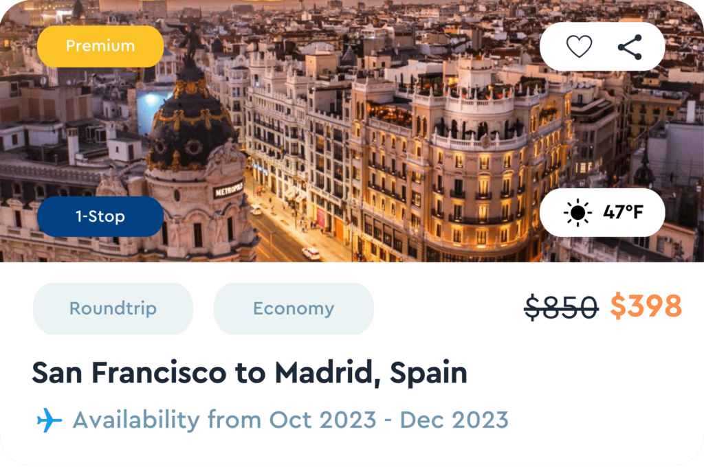 OneAir Premium Travel Package - San Franciso to Madrid, Spain