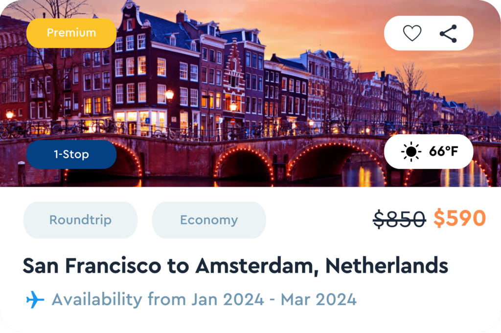OneAir Premium Travel Package - San Francisco to Amsterdam