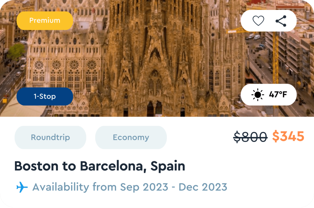 OneAir Premium Travel Package - Boston to Barcelona