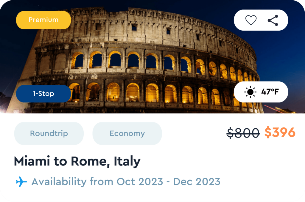 OneAir Premium Travel Package - Miami to Rome