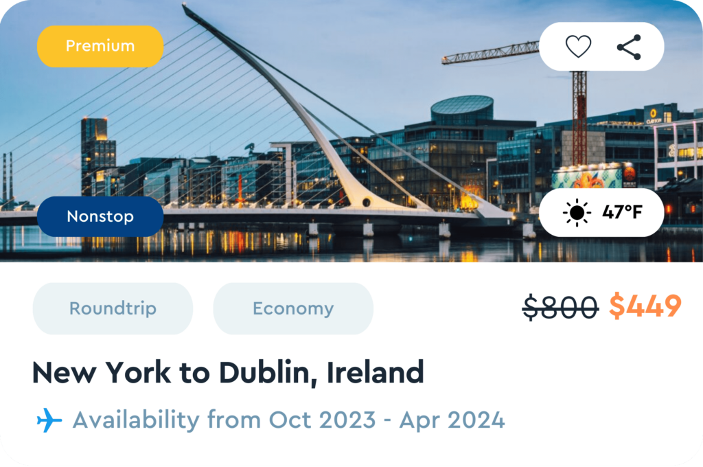 OneAir Premium Travel Package - New York to Dublin